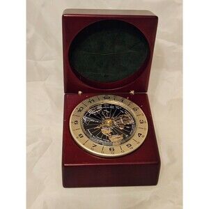 Vintage Quartz World Time Clock Airplane Hand Desk Wooden Box